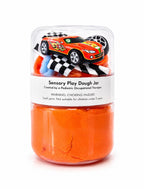 Race car sensory playdough jar, fine motor toy for toddlers